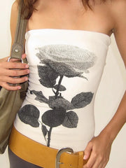 Cyflymder Basic Slim Floral Tube Tops Casual Slash Neck Sleeveless Tank Tops Women Summer Spring Fashion Streetwear Ladies