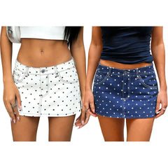 Cyflymder Fashion Women's Summer Mini Jean Skirts Casual Dots Print Denim Skirt for Beach Vacation Club Streetwear Short Skirts New