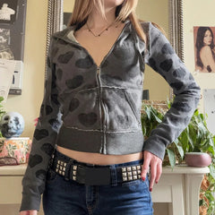 Cyflymder Niche Fashion Design Vintage Bow Print V Neck Hooded Y2k American Sweet Cool Zip Up All Match High Street Coats Casaul Cardigan
