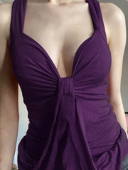 Cyflymder Elegant Solid Folds Camis Tops Holiday Sexy Slim Bandage V-Neck Sleeveless Tank Tops Women 2025 Summer Fashion Ladeis