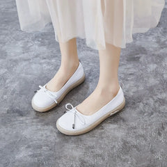 Cyflymder Single Shoe Women's Versatile Soft Soled Leather Flat Bottomed Casual Shoes Nurse's Shallow Mouth Shoes Bow Tie Women's Shoes