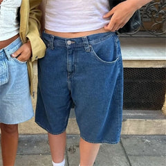 Cyflymder Vintage Casual Mid-length Jeans Women Summer Straight Seven-quarter Pants Female Trend Streetwear Washed Denim Mid Trousers