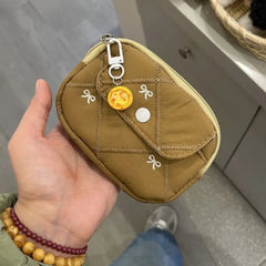 Cyflymder Portable Embroidered Bowknot Coin Purse Lightweight Kawaii Mini Canvas Storage Bag Jewelry Packing Sweet Earphone Case Travel