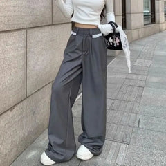 Cyflymder Fashionable Lace Spliced Casual Pants Spring Autumn High Waist Button Female Clothing Wide Leg Straight Basic Vintage Trousers