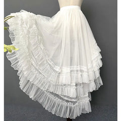 Cyflymder Gothic Lolita Style Lace Layer Jsk Princess Skirt for Women, Japanese, Korean, Kawaii, Cute Mesh Ruffles, Evening Party Skirt