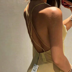Cyflymder Women's Beach Vacation Yellow Maxi Dress Lace Trim Deep V Neck Backless High Slit Sleeveless Bodycon Summer Holiday Date Dress