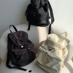 Cyflymder Simple Nylon Flip Drawstring Backpack Women Casual New Waterproof Multi-pocket College Student School Bag Travel Bagpack Mochila