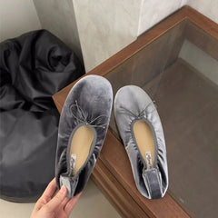 Cyflymder New In Fashion Silk Ballet Flats Soft Dancing Shoes For Women Spring Casual Slip On Butterfly-Knot Ladies Flat Shoes