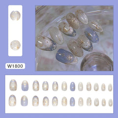 Cyflymder 24pcs Romantic Y2k Star Press On Nails Gradient Blue French Style Gold Moon Designs Fake Nail Sweet Almond False Nails For Women