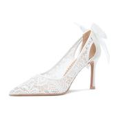 Cyflymder Women's Pumps and Heels Elegant Woman Heeled Shoes Lace Wedding Shoes Woman Heeled Sandals