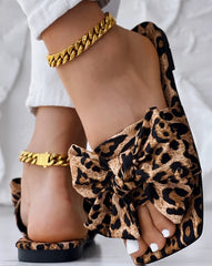 Cyflymder New Fashion Summer Casual All Over Print Bowknot Design Square Toe Slippers