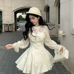 Cyflymder Sweet SpicyStyle Boucle Dress Women Princess Lace Trim Midi Skirt Set Petite Waist Defined Mini Chic Elegant A Line Coordinates