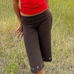 Cyflymder Women Sexy y2k Low Waist Capri Leggings Yoga Pants Solid Color Elastic Waist Fold Over Stretch Going Out Cropped Pants Bottoms