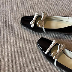 Cyflymder Mary Janes Ballet Flat Shoes French Butterfly Knot Low Cut Versatile Elegant Women's Shoes Round Toe Rubber