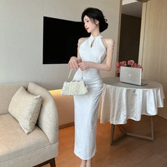 Cyflymder Sweet Hot Girl Chinese Style Elegant Sleeveless Dress Women's Summer Slim Fit Jacquard Wrapped Buttocks Dress Female Clothes