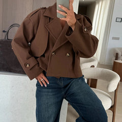 Cyflymder Fashion Double Breasted Warm Outwear Ladies Casual Streetwear Solid Color Coat Elegant Office Lapel Long Sleeved Autumn Jacket