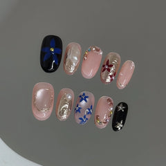 Cyflymder 10Pcs Cat Eye Oval Handmade Press on Nails Flower Fake Nails Retro Wearable Stick-on Nails Full Cover False Nail Накладные Ногти