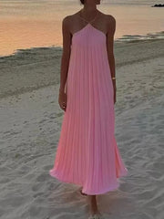 Cyflymder Lady Fashion Sleeveless Solid Maxi Dress Sexy Backless Hollow Out Beach Long Dress Elegant Off Shoulder Draped Loose Party Dress