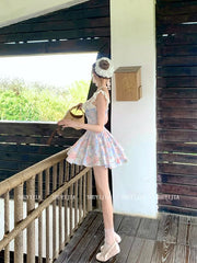 Cyflymder Boho Ruffles Prined Floral Mini Dress For Women Slim Fit Korean Fashion Holiday Beach Sexy Summer Dress Straps Cute Party Dress