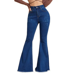 Cyflymder Fashion Scratch Women Flared Jeans New High Waist Stretch Denim Pants Female Casual Commuter Slim Fit Hip Lift Wide Leg Trousers