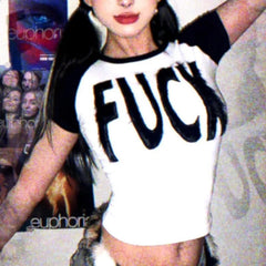 Cyflymder American High Street Popular Black Short Sleeve Summer Tops Y2k Aesthetic Letter Print Punk Slim Fit Girl Tees All Match Clothes