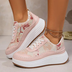 Cyflymder Fashion Glitter Platform Sneakers Women Spring Lace Up Pink Sports Shoes Woman Plus Size 43 Thick Bottom Walking Shoes