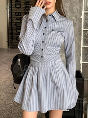 Cyflymder Classic Striped Chicly Slim Waist Sexy Mini Dress for Women Autumn Basic Long Sleeves Office Ladies Simple Casual Female Dresses