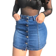 Cyflymder Fashion Single-breasted Splice Wrap Hip Skirt Women High Waist Slim Fit Denim Half-body Dress Female Office Commuter Casual Wear