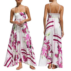 Cyflymder Spaghetti Straps Flowy A-Line Long Dress Women's Summer Printed Backless Sleeveless Slip Swing Dress for Party Vacation Street