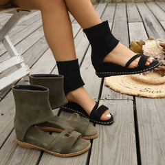 Cyflymder New Women Summer Boots Open Toe Flat Sandals Fashion Roman Style Sandals Cool Boots Plus Size 36-43 Back Zipper