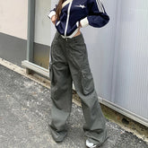 Cyflymder 100% Cotton Women Cargo Pants Loose Y2K Wide Leg Pants Fashion Designed Pockets Female Baggy Trousers New