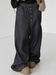 Cyflymder 90S Vintage Oversized Denim Pants Y2K Low Waist Baggy Jeans Japanese Harajuku Single Button Long Trousers Fashion Jeans Women