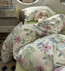 Cyflymder Romantic fresh green flower bird bedding set,twin full queen king cute floral cotton home textile sheet pillow case quilt cover