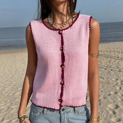 Cyflymder Summer New Women's Clothing Contrasting Color Hook Edge Vest Sleeveless Spice Girl Sweater