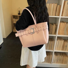 Cyflymder Korean Minimalist Design Tote Bag Women Belt Decoration Large Capacity Shoulder Bag Ladies Fashion Commuter Handbag Underarm Bag