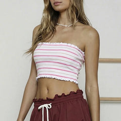Cyflymder Summer New Sexy and Sweet Girly Style Striped High Elastic Tube Top Vest for Women