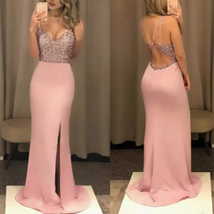 Cyflymder Sexy Deep V-neck Split Evening Party Dress Fashion Backless Hollow Out Slim Long Dress Elegant Sequined Splicing Suspender Dress