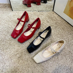 Cyflymder Women Shoes 2025 Spring Pumps Mary Jane Sweet Patent Leather Sandals Ladies Latest Square Heel Lolita Brief Retro African New Bl