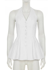 Cyflymder Holiday Backless A-Line Halter Tops Elegant Slim V-Neck Sleeveless Tank Tops Women 2025 Summer Fashion Streetwear Ladies