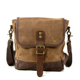 Cyflymder Men's Retro Crossbody Bag Waxed Canvas With Cowhide Leather Shoulder Bag Casual Outdoor Portable Travel Bag Boy Messenger Bags