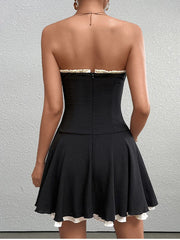 Cyflymder Women's Strapless Backless Contrast Color Mini Dress Off Shoulder A-line Summer Fashion Streetwear Party Short Dresses