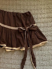 Cyflymder Sweet Skirt Y2k 90s Lace Slim Aesthetic Harajuku Bow Summer Hot Girl Short Skirt Woman Clothes Kawaii Basics Elegant Fashion Emo