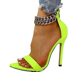 Cyflymder Metal Chain High Heels Women's Rome Summer Sexy Leopard Large Size Pointed Sandals Leisure Party Pumps