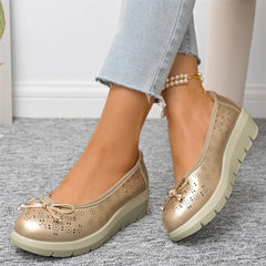 Cyflymder Big SIZE 42 Summer Classic 3.5cm Mid Heels Shoes Women Hollow Out Round Toe Slip On Loafers Pumps Footwear