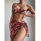 Cyflymder Printing Split Bikini Set Women Swimsuit Metal U-shaped Decoration Bandage G-string Bikini Cover Ups Sexy 3 Piece Sets Beachwear