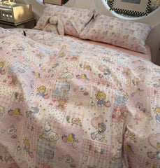 Cyflymder Romantic sweet cute pink girl rabbit bear bedding set,twin full queen lovely cotton home textile sheet pillow case quilt cover