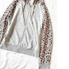 Cyflymder Leopard Gray Shoulder Zipper High Street Hoodie Punk Retro Long Sleeved Y2K Women's Slim Casual Street Sports Shirt Gothic