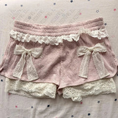 Cyflymder Coquette Slim Women Short Pant Lovely Chic Tide Harajuku Maiden Girls Lower garment Y2K Female Sweet Bottoms Cute Bow Clothing