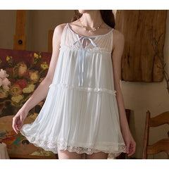 Cyflymder Summer Court Pure Desire Wind Loose A-shaped Version Suspender Nightdress Hanging Neck Strap Lace Girl Modal Pajamas Mesh Yarn