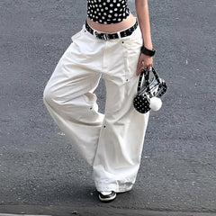 Cyflymder White Streetwear Wide-Leg Jeans For Women Chic Y2k Low Waist Denim Pants Harajuku All match Loose-Fit Trousers Casual